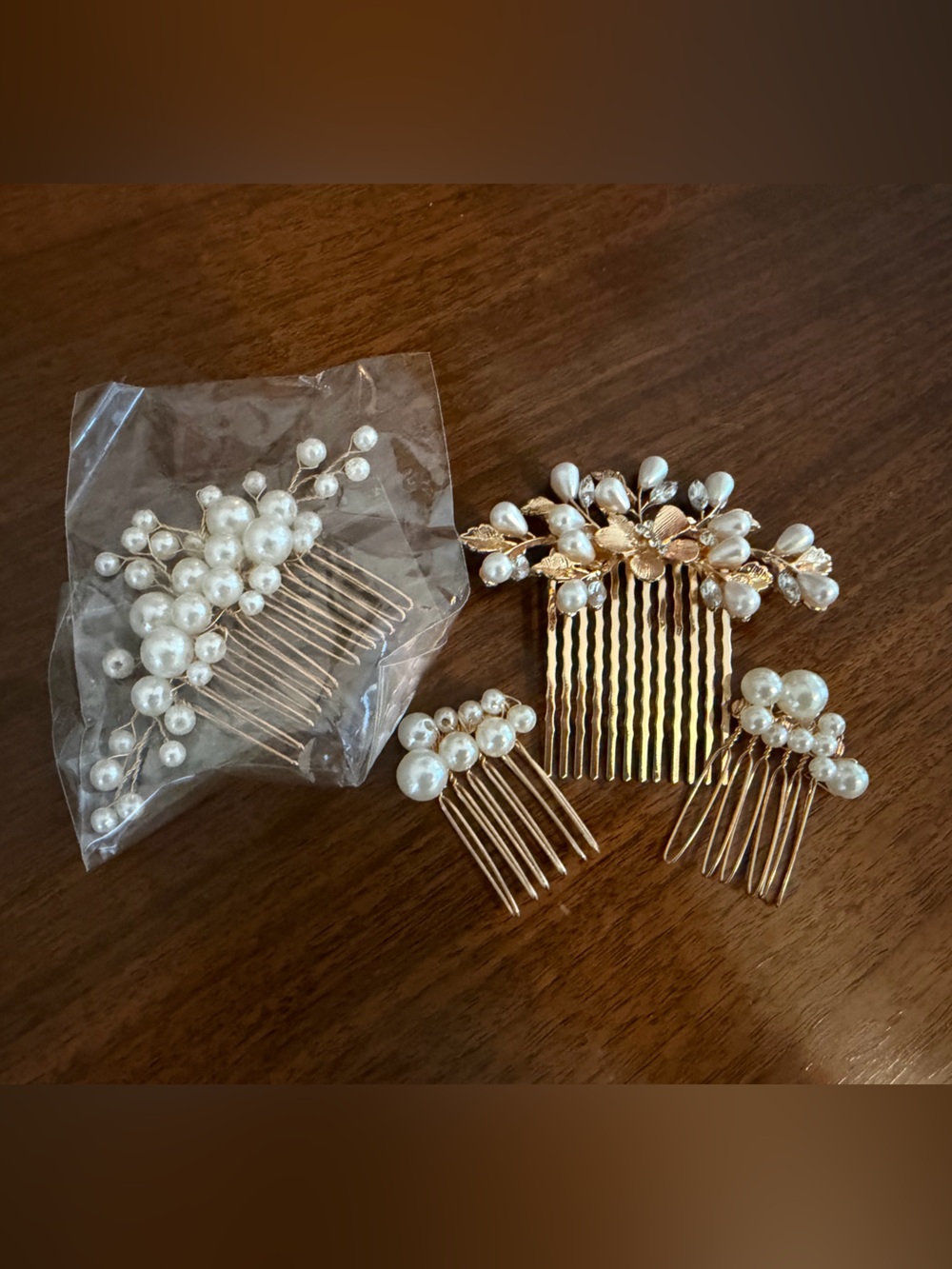 Bridal Pearl Gold Hair Comb Set Wedding Hair Accessories 4 Piece
